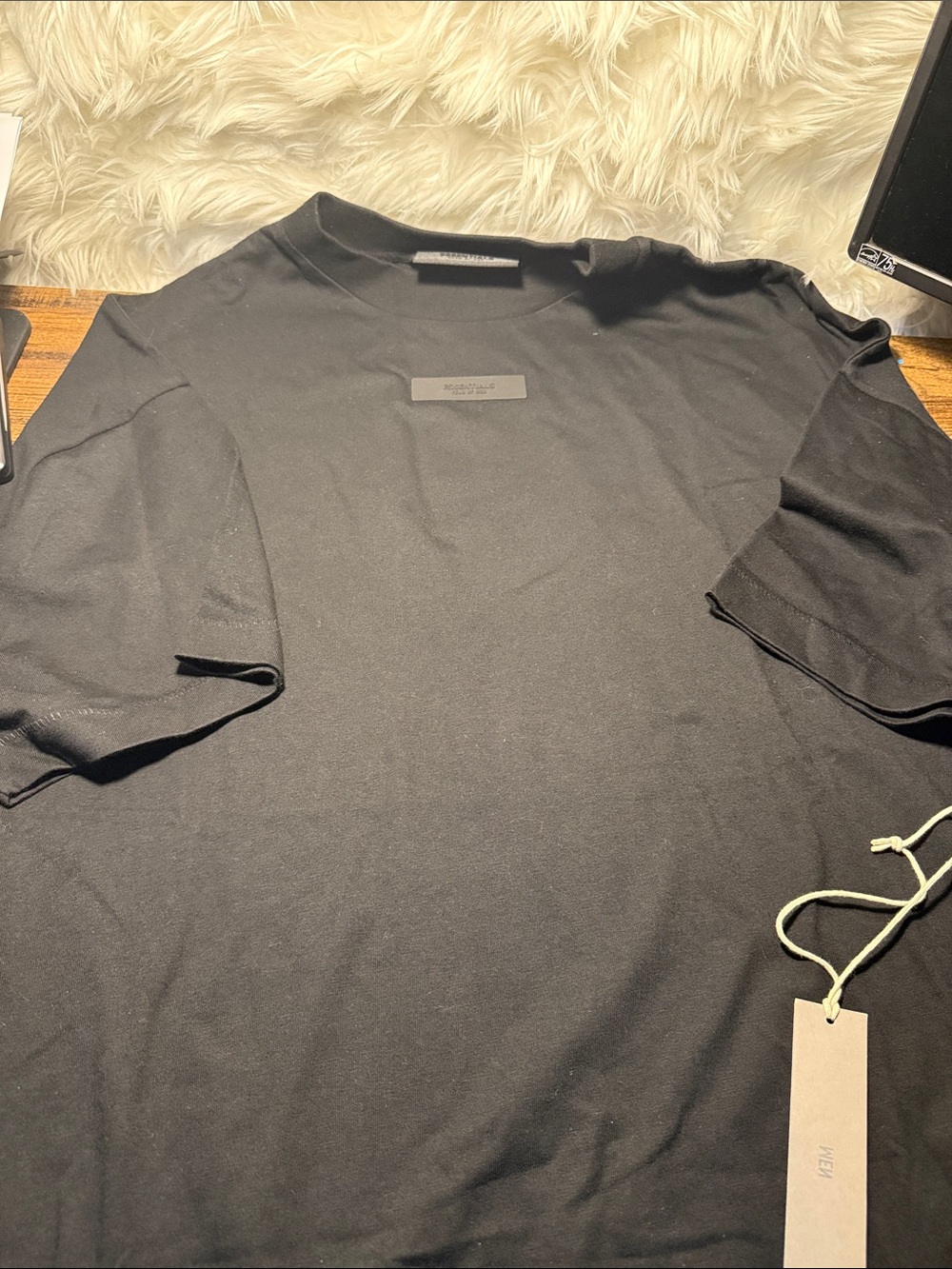 Essentials Black Short-Sleeve Crewneck Tee with Chest Logo Patch